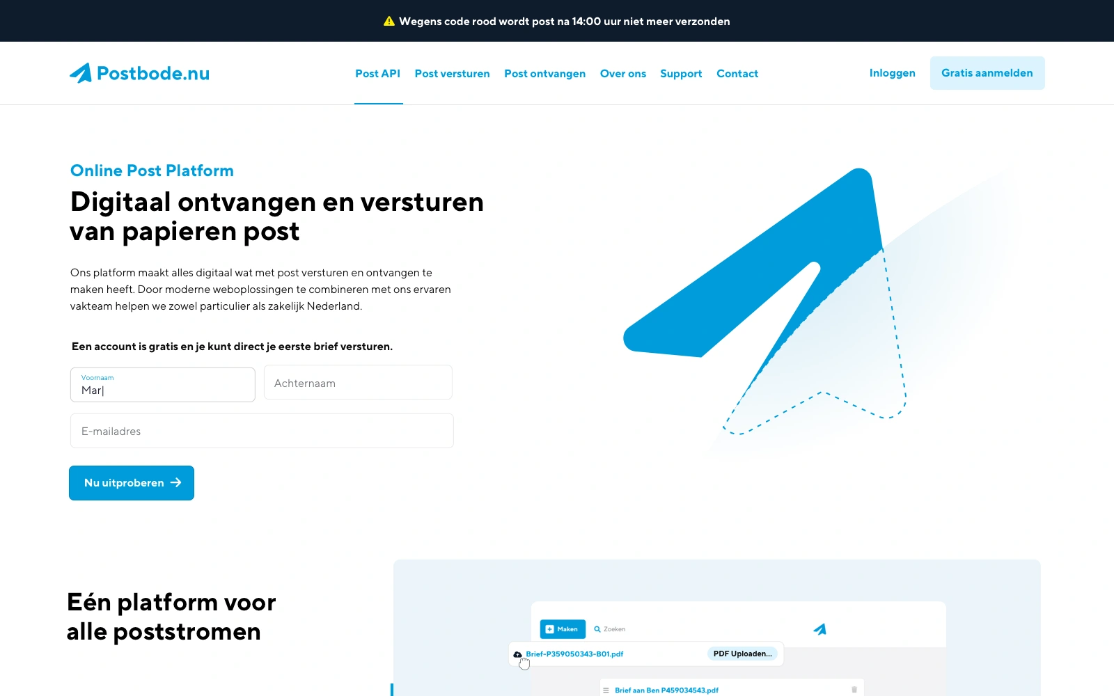 Web design for Postbode.nu