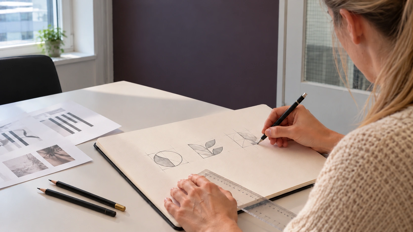 Beeldvisualisatie van overleg en werk in de studio van Web and Brand