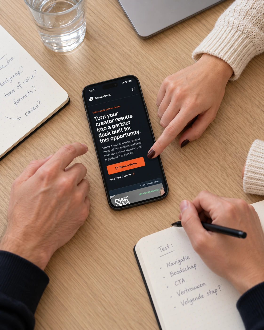 Reviewing a mobile website together — AI-generated visual