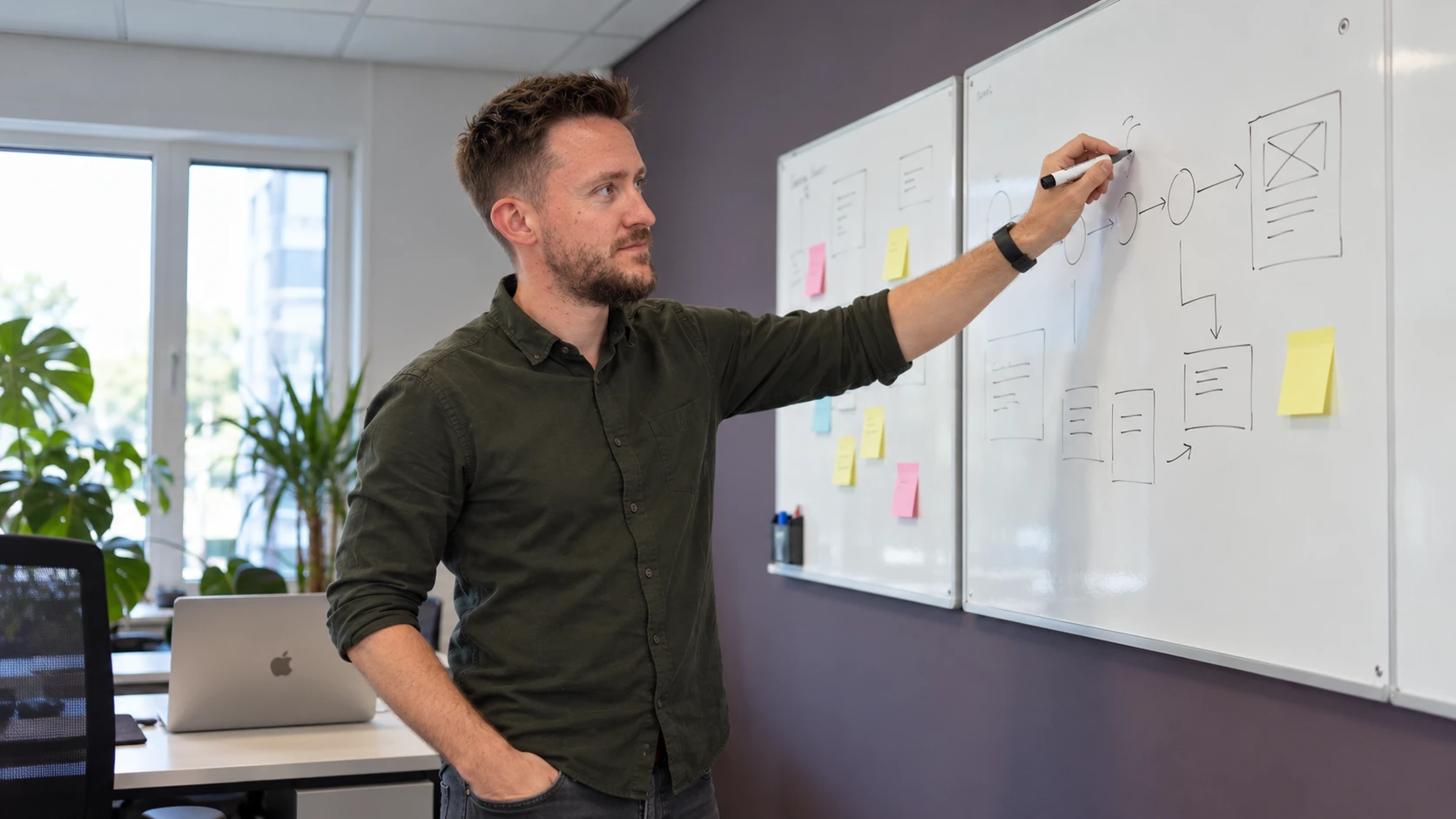 Detail van een uitgewerkte website-opbouw op een bord — gegenereerde beeldvisualisatie