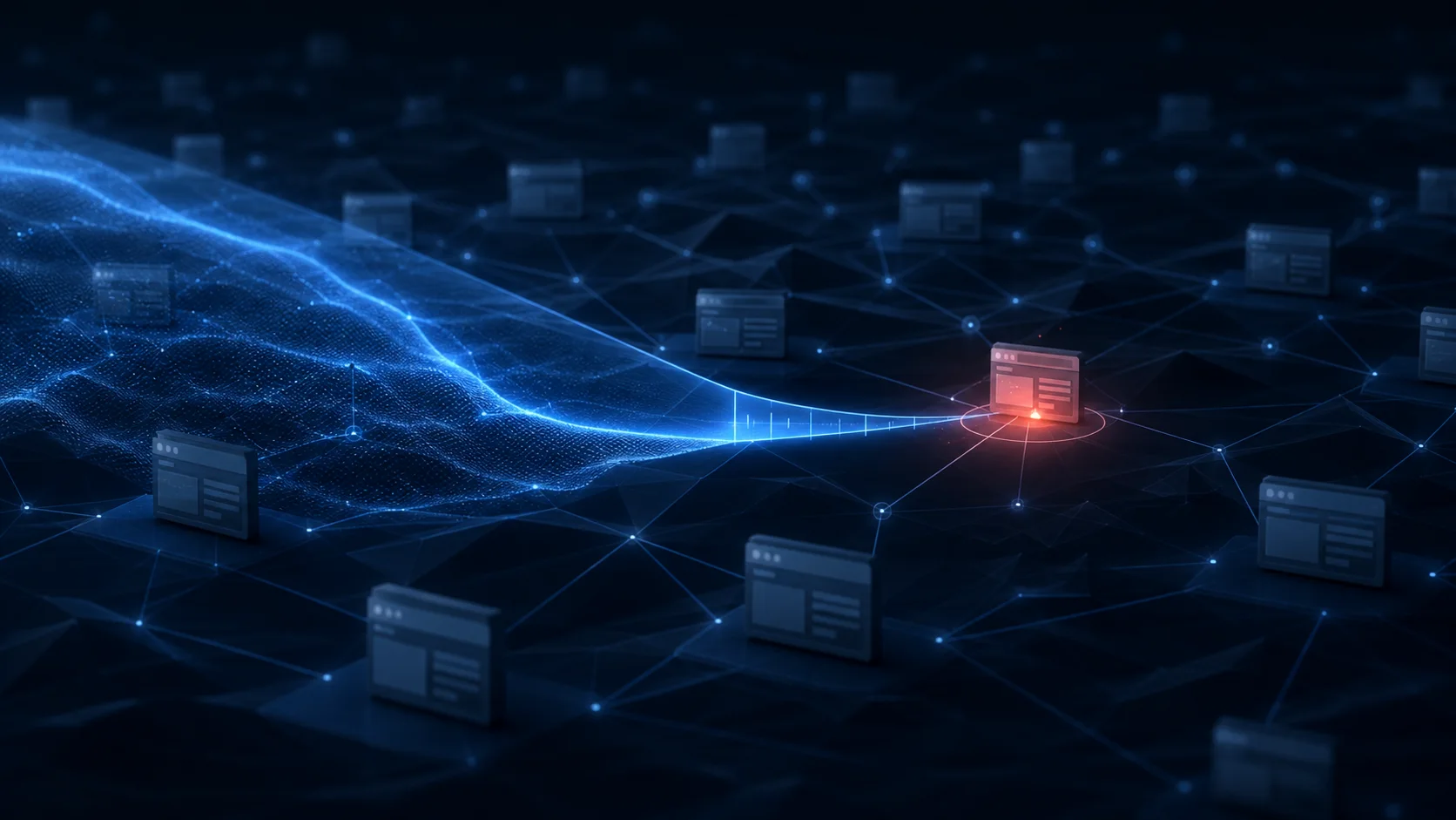 An automated scan finds one vulnerable website in a larger digital network