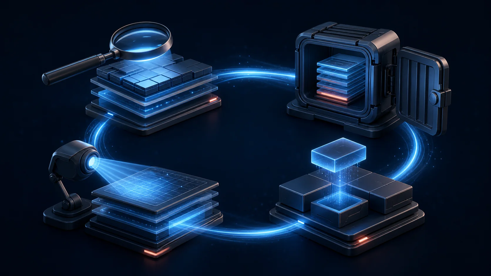 A circular process for inspecting, backing up, updating and checking a website