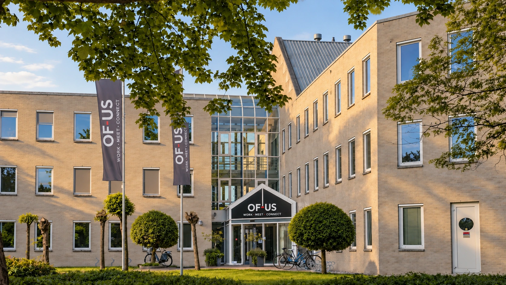 Buitenzijde en entree van het OF-US-gebouw — gegenereerde beeldvisualisatie